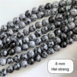 Obsidian snefnug 8 mm perler - Hel streng